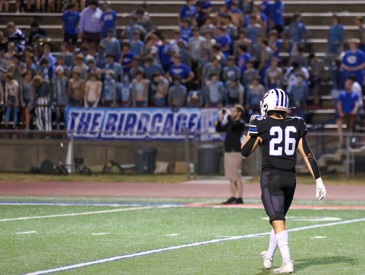 Running back Jacob Ruby walks off the field after snapping his three game touchdown streak in a loss against Papillion La-Vista.